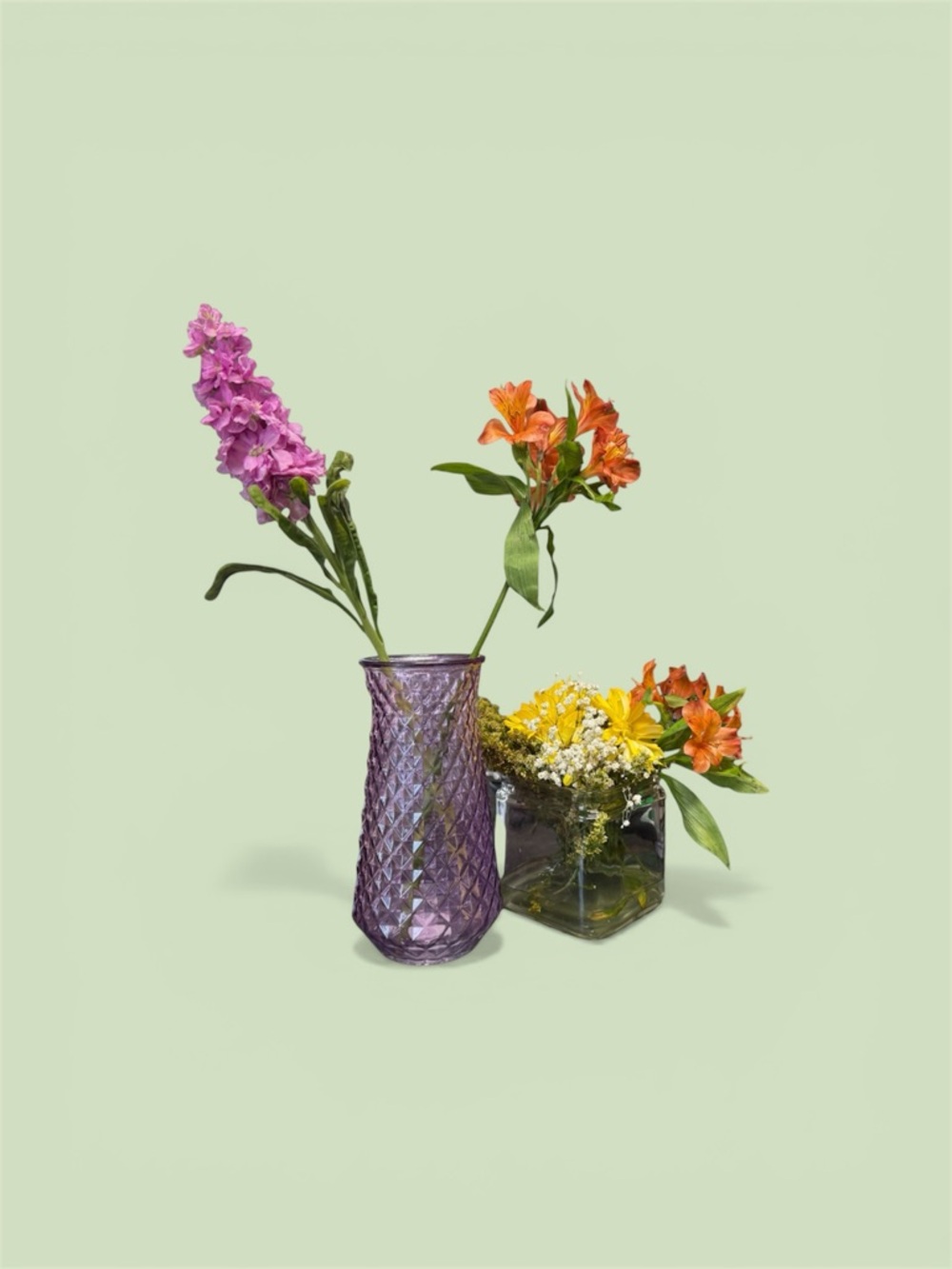 Vintage Purple Diamond-Textured Glass Vase